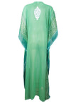 Women's Sea Green Sheer Embroidered Kaftan – Maxi Dress & Elegant Gift Idea One size