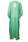 Women's Loose Kaftan Maxi Dress, Sea Green Sheer Embroidered Caftan Dresses, Flowy, Bohemian Beach Dress, Gift L-4XL One size