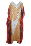Cruise Kaftan Travel Dress, Womens Maxi Caftan Dresses, Orange Floral Embroidered Sheer Beach Coverup, L-4XL One Size