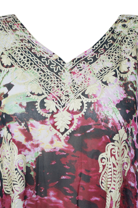 Bohemian Beach Kaftan Maxi Dress – Pink & Black Soft Georgette Long Caftan L-4XL