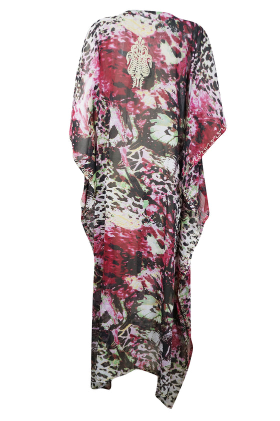 Bohemian Beach Kaftan Maxi Dress – Pink & Black Soft Georgette Long Caftan L-4XL
