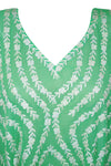 Women's Sheer Kaftan Maxi Dress, Beach Caftan, Embroidered Resort Wear, Lounger, Green Georgette Printed Caftan L-4XL One size