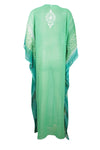 Women's Sheer Kaftan Maxi Dress, Beach Caftan, Embroidered Resort Wear, Lounger, Green Georgette Printed Caftan L-4XL One size