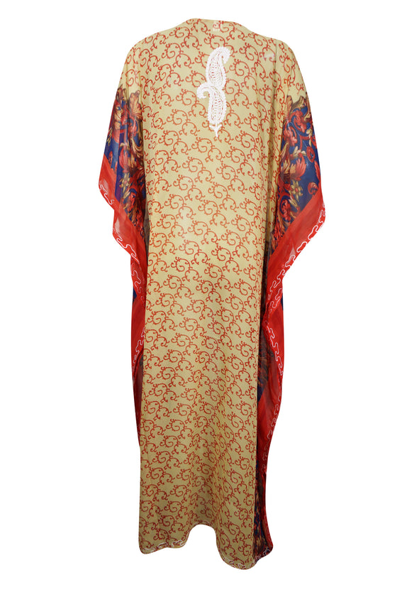 Cruise Maxi Dress Orange Beige Georgette Embroidered Kaftan L-4XL