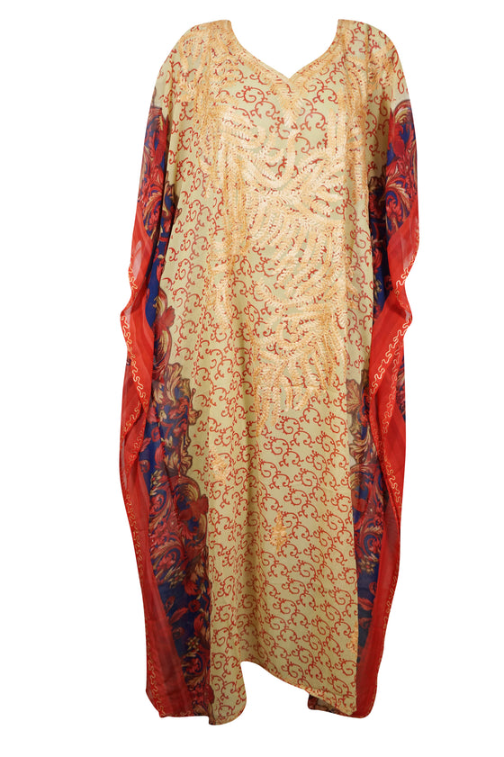 Peach Embroidered Kaftan – Effortless Lounge Dress for Women L4-XL