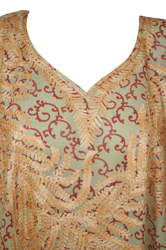 Peach Embroidered Kaftan – Effortless Lounge Dress for Women L4-XL