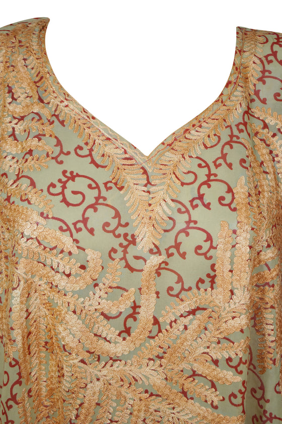 Women's Embroidered Lounger, Peach Kaftan L4-XL