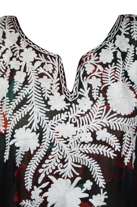 Black Floral Embellished Caftan – Flowing Maxi Kaftan Dress L-4XL
