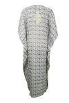 White & Gray Embroidered Caftan – Elegant Women’s Cruise Kaftan L-4XL