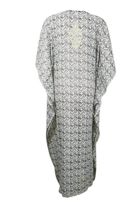 White & Gray Embroidered Caftan – Elegant Women’s Cruise Kaftan L-4XL