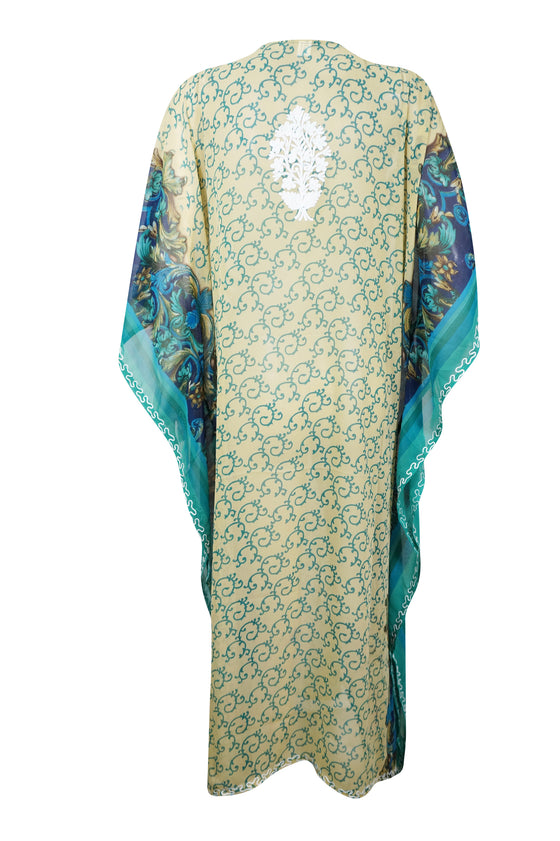 Beige Embroidered Kaftan – Flowy Maxi Muumuu Dress for Women L-4XL