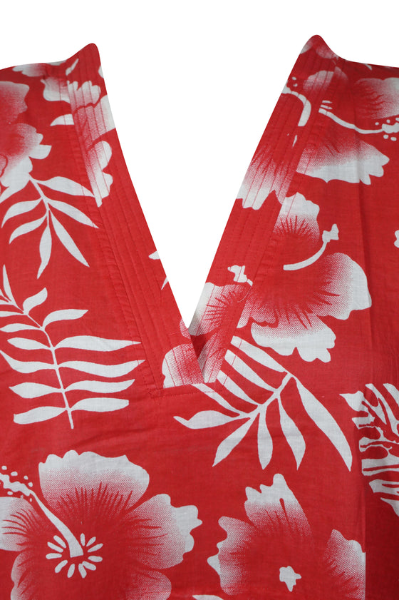 Red Floral Travel Kaftan – Lightweight Summer Dress S/M