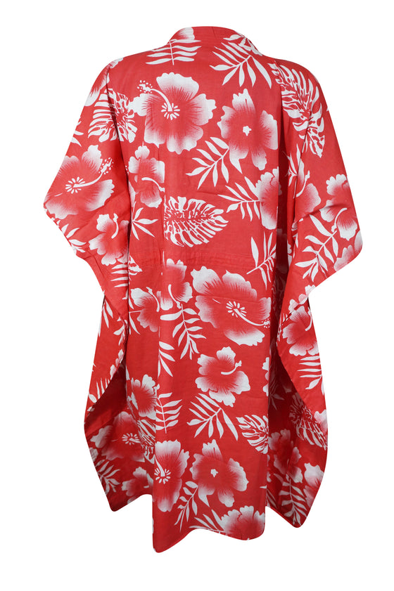 Red Floral Travel Kaftan – Lightweight Summer Dress S/M