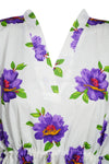 Women's White Cotton Kaftan – Purple Rose Print Summer Dress L-3XL