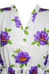 Womens Cotton Kaftan White Purple Rose Print Summer Dresses L-3XL