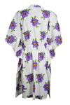 Women's White Cotton Kaftan – Purple Rose Print Summer Dress L-3XL