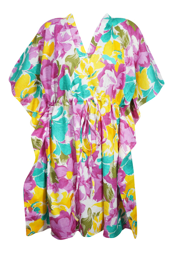 Handmade Short Cotton Kaftan – Pink & Yellow Printed Caftan Dress L-3XL