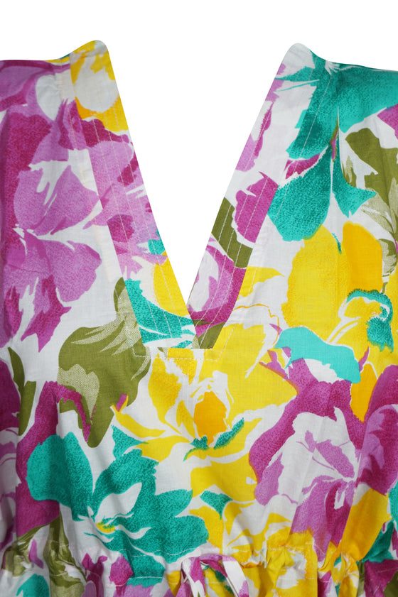 Handmade Short Cotton Kaftan – Pink & Yellow Printed Caftan Dress L-3XL