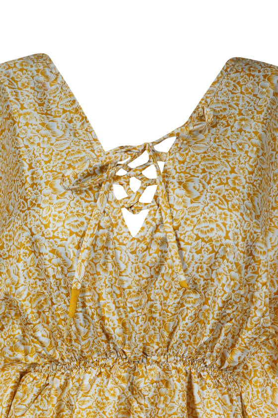 Womens Beach Caftan Dress, Golden Printed Kaftan M-XL
