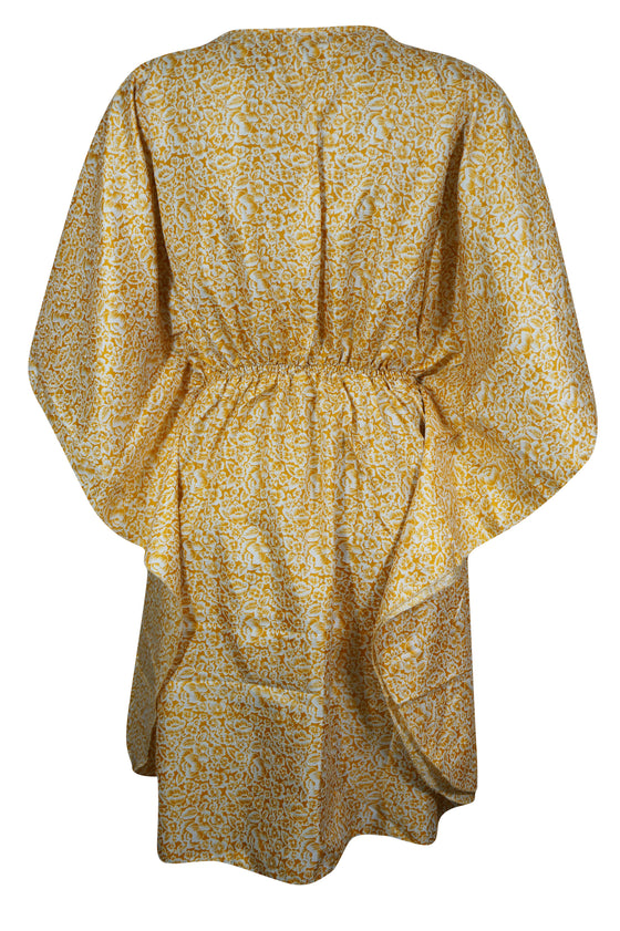 Womens Beach Caftan Dress, Golden Printed Kaftan M-XL