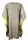 Womens Summer Caftan Short Dress Beige Green Print Kaftan Dress M-XL