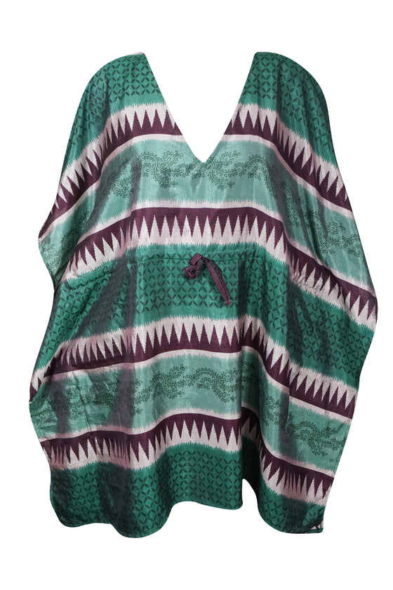 Women’s Green Printed Summer Kaftan – Recycled Silk Tunic Dress M-XL