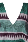Women’s Green Printed Summer Kaftan – Recycled Silk Tunic Dress M-XL