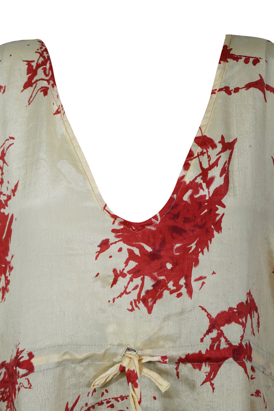 Beige Floral Printed Sari Kaftan for Women – Short Holiday Caftan M-XL