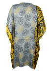 Women Gray Floral Print Short kaftan Dress, Boho Kimono Beach M-XL