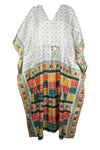 Maxi White Multicolor Silk Kaftan