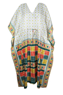  Maxi White Multicolor Silk Kaftan