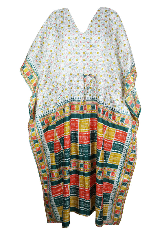 Maxi White Multicolor Silk Kaftan