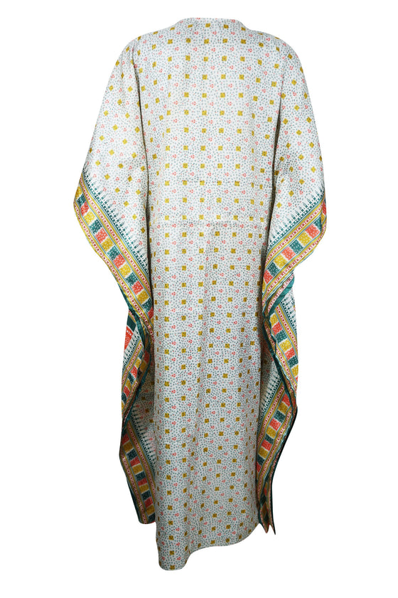 Caftan Maxi White Multicolor Silk Kaftan Onesize