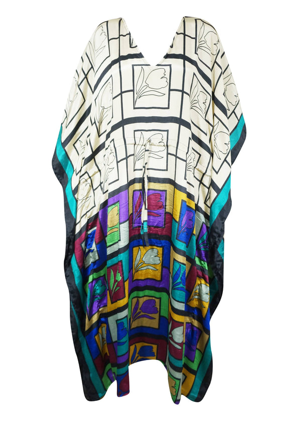 Multicolor Kaftan Boho Maxi Silk Caftan Beach Cover Up Resort Wear