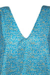 Maxi Kaftan Floral Blue Kimono Beach Caftan Silk Resort Wear 2XL
