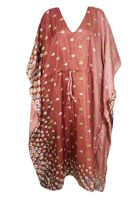 Rosewood Pink Floral Kaftan Dress – Women's Beach Cover-Up, Perfect Gift for Mom