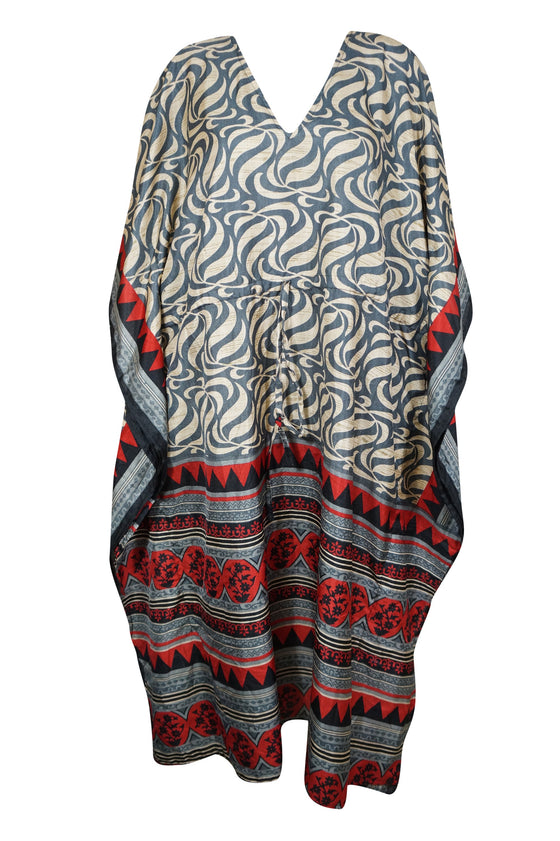 Womans Kaftan Maxi Dresses Gray Beige Printed, Caftan, Travel Fashion L-2XL