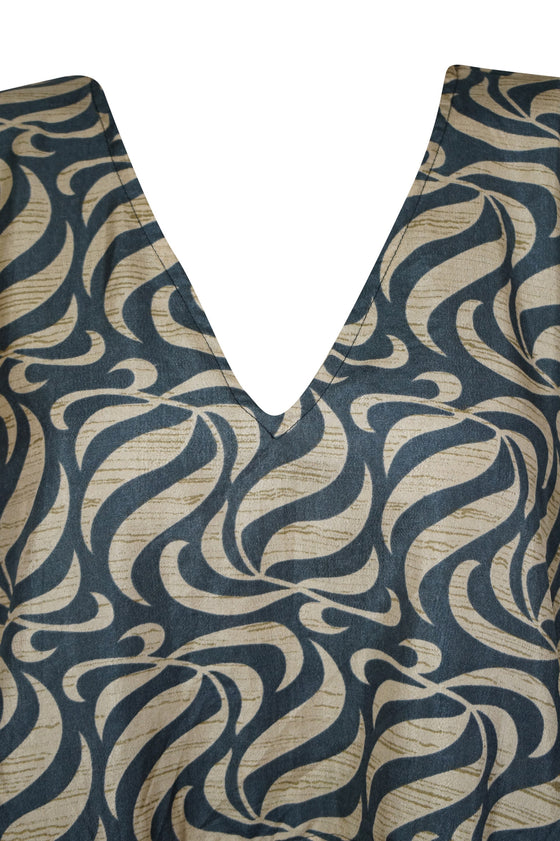 Womans Kaftan Maxi Dresses Gray Beige Printed, Caftan, Travel Fashion L-2XL