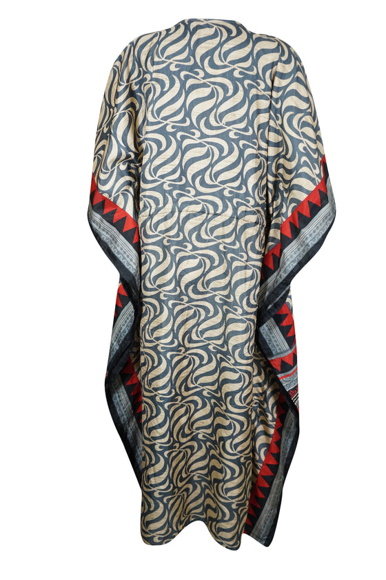 Womans Kaftan Maxi Dresses Gray Beige Printed, Caftan, Travel Fashion L-2XL