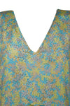 Womens Kaftan, Boho Maxi Dress, Sky Blue Yellow Floral Caftan, Recycle Sari, Caftan L-2XL