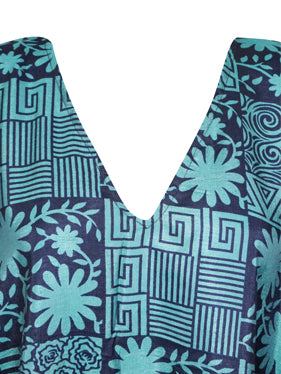 Womens Kaftan Dresses Orange Sea Blue Floral Printed Dresses L-2XL