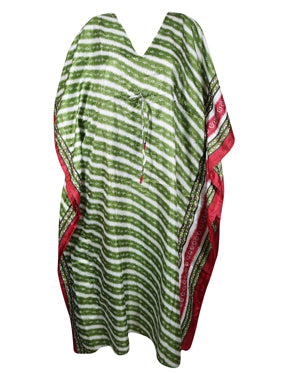 Women's Green Floral Print Kaftan Dress – Boho Chic & Breezy Style  L-2XL