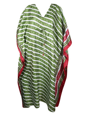 Womens Kaftan Dresses, Green Floral Printed Dresses L-2XL