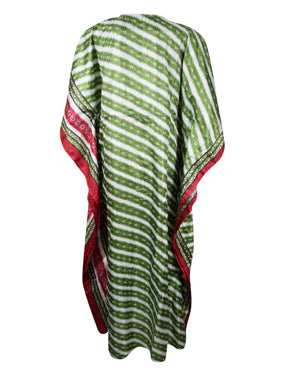 Women's Green Floral Print Kaftan Dress – Boho Chic & Breezy Style  L-2XL