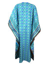 Womens Maxi Kaftan Dress Blue FLoral Printed Dresses L-2XL
