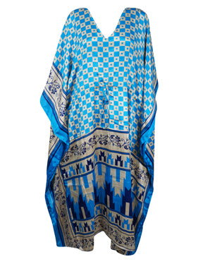 Womens Maxi Kaftan Dress, Blue Gray Beach Coverup L-XL