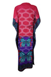 Womens Caftan Maxi Dress, Purple Red Butterfly Print Dresses, Cruise Flowy Beach Kaftan 2XL