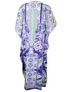 Womens Maxi Kaftan Dress Blue Printed Caftans L-3XL