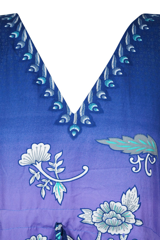 Blue Kaftan Muumuu Maxi Dress, Boho Floral Caftan, Resort, Beach Dresses L-2XL