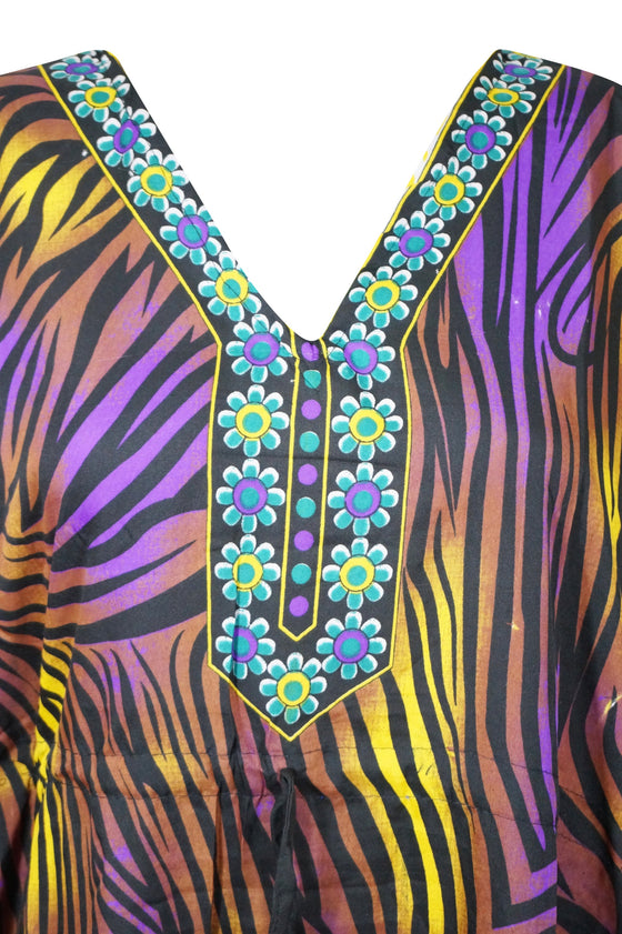 Womens Kaftan Dress, Colorful Printed Cruise Caftan Maxi Dress L-2XL